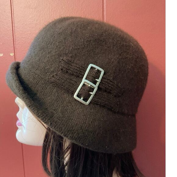 August T Wool Blend Winter Hat with Buckle Accents Brown - Picture 11 of 11